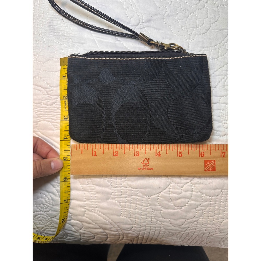 Coach Wristlet Womens OS Black Signature C Jacquard Canvas Leather Pouch